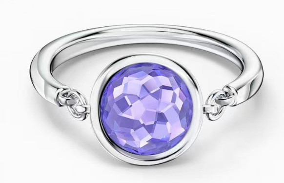 Anillo cristal redondo lila cadenas rodio