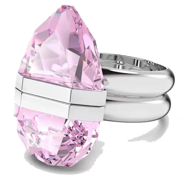 Anillo Lucent cristal pera rosa marco rodio