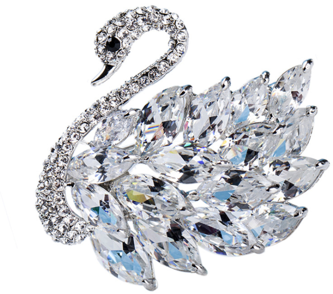 Broche Swarovski Cisne Alas de Cristal Blanco