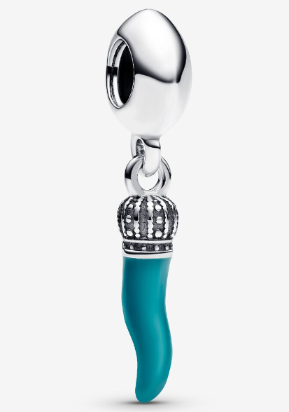 [791361C02] Charm colgante cuerno esmalte turquesa con corona