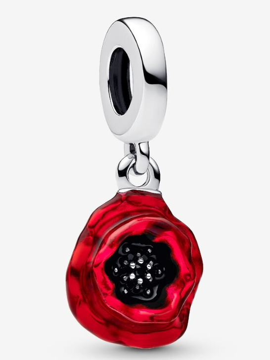 Charm colgante amapola esmalte rojo Pandora