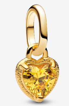 [763862C01] Charm Corazón Circonia Amarilla Bañado Dorado