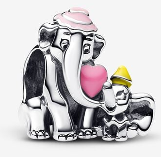 [793751C01] Charm elefantes madre e hijo con corazón rosa