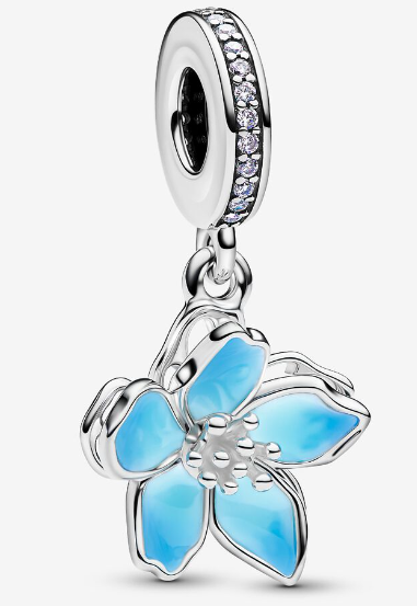 [790667C02] Charm Colgante Flor Azul Plata