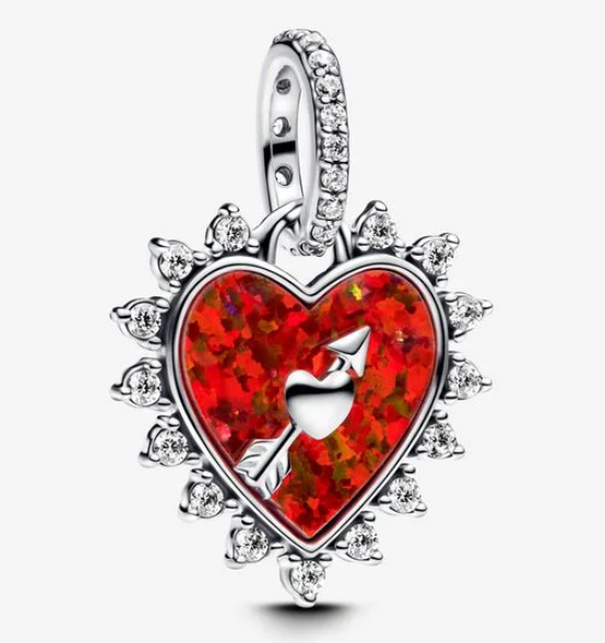 [793667C01] Charm colgante corazón rojo flecha de Cupido con halo