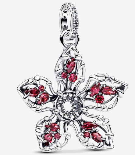 [793567C01] Charm colgante flor de cinco pétalos circonias rojas Pandora