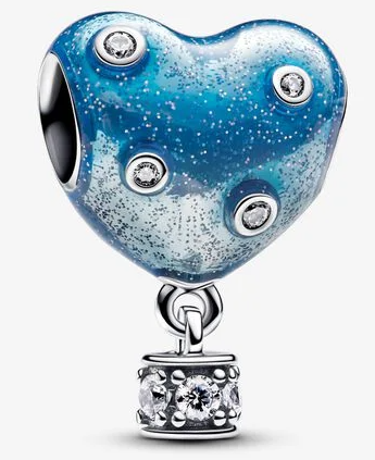Charm corazón azul brillante con dije pavé