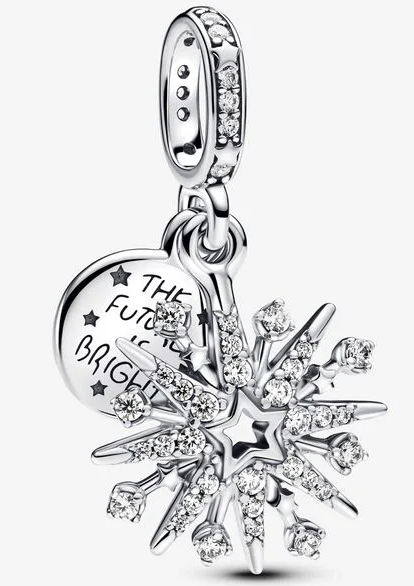 [793512C01] Charm colgante copo de nieve con placa inspiradora Pandora