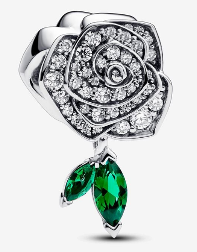 Charm Pandora rosa pavé con hojas verdes