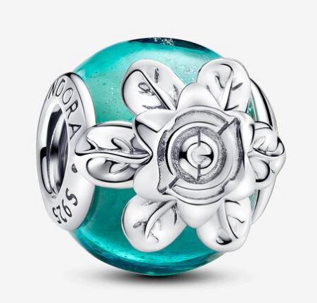 Charm Pandora cristal Murano flor turquesa