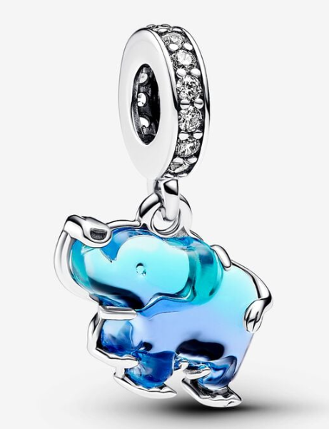[793339C01] Charm Pandora elefante cristal azul