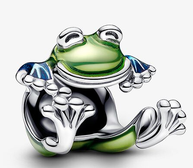 [793342C01] Charm Pandora rana sentada esmalte verde