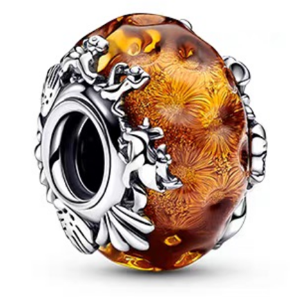 Charm Pandora cristal Murano ámbar con peces