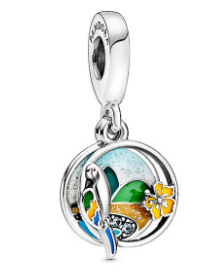 Charm colgante tucán esmalte verde y amarillo