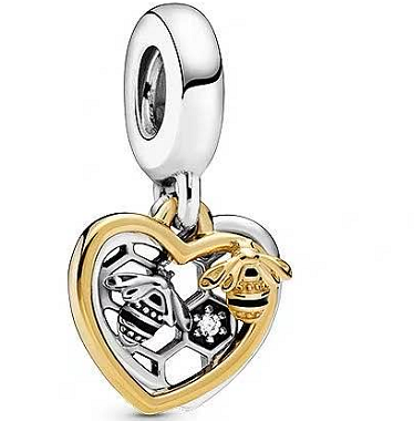 Charm colgante corazón panal de abeja bicolor