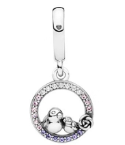 Charm colgante aro pavé pajaritos y rosa