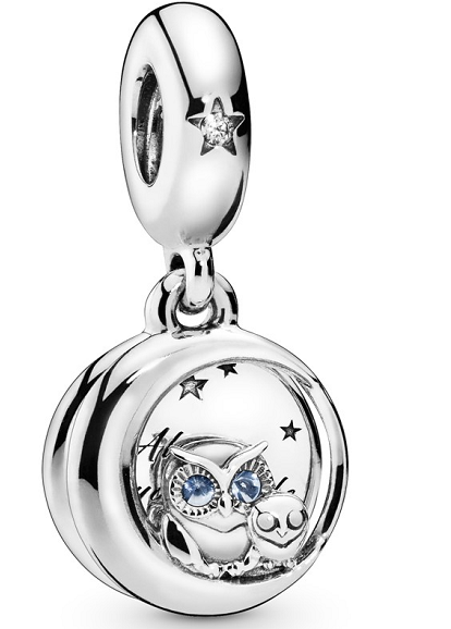Charm colgante búho y luna ojos azules
