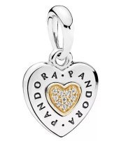 [P108] Charm colgante corazón logo Pandora pavé bicolor