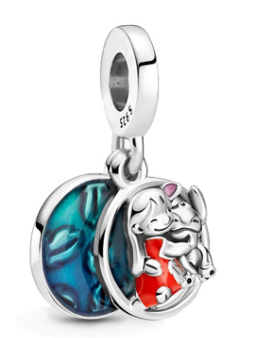 Charm colgante elefantes madre e hijo con esmalte turquesa y rojo