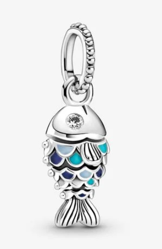Charm colgante pez escamas esmalte azul y morado con circonia