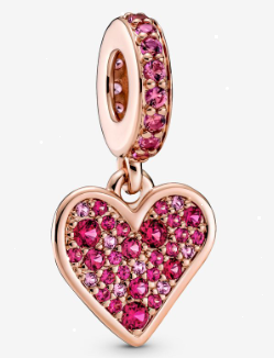 Charm colgante corazón pavé oro rosa rojo con anilla pavimentada