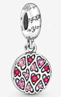 Charm colgante disco corazones circonias rosa y rojo grabado I Love You