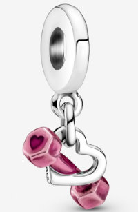 Charm colgante doble corazón esmalte rosa jaspeado
