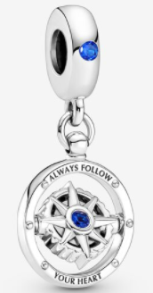 Charm colgante brújula grabada Always Follow Your Heart con circonia azul