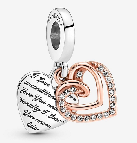 Charm doble corazón 'I Love You Unconditionally' baño oro rosa