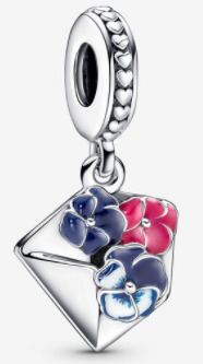 Charm colgante flores geométricas esmalte azul y rosa