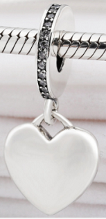 Charm colgante corazón liso con aro circonias negras