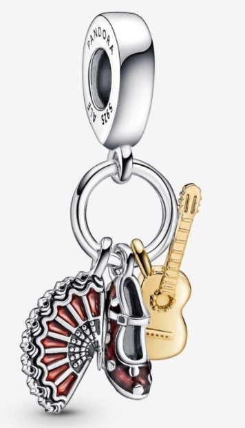 Charm colgante flamenco abanico, zapato y guitarra baño dorado