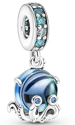 Charm colgante pulpo cristal azul con pavé verde
