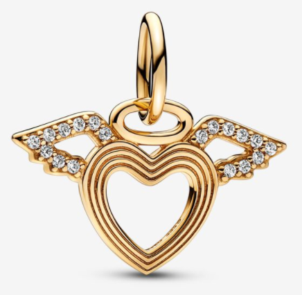 Charm colgante corazón alado acanalado baño dorado