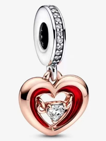 Charm colgante Corazón Esmalte Rojo Oro Rosa