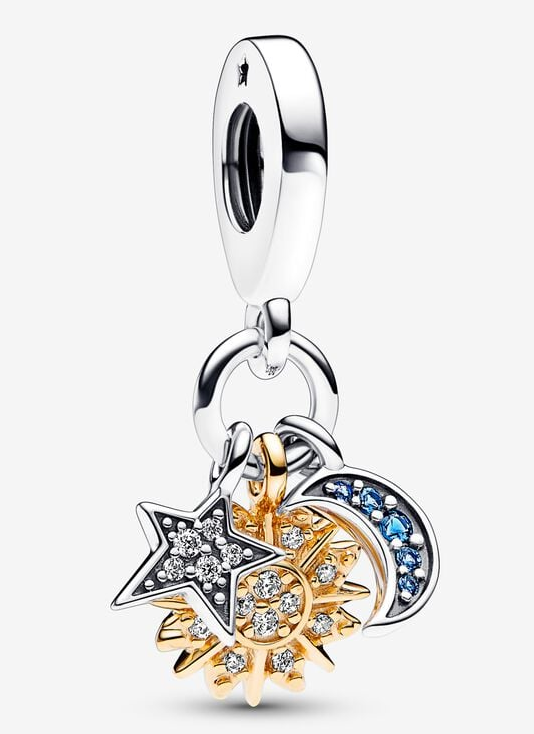 Charm colgante Estrella Sol y Luna Pavé