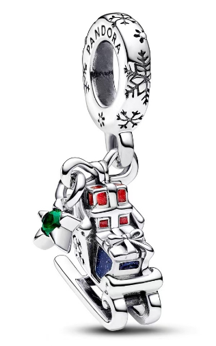 Charm colgante trineo navideño con regalos circonias de colores