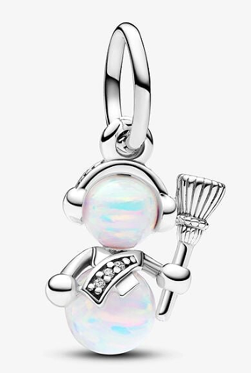 Charm colgante muñeco de nieve plata con orejeras y bufanda pavé