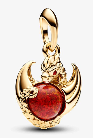 Charm colgante dragón baño dorado con esfera roja