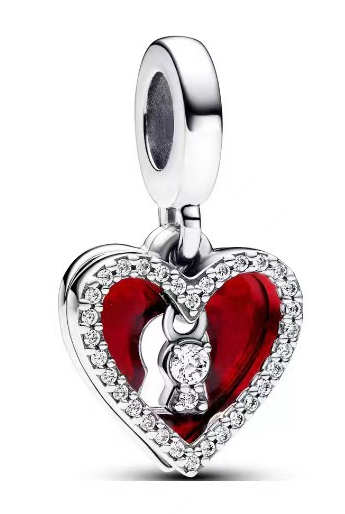 Charm colgante corazón esmalte rojo con candado y pavé