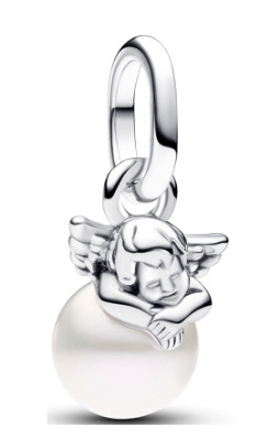 Charm colgante angelito dormido sobre perla blanca