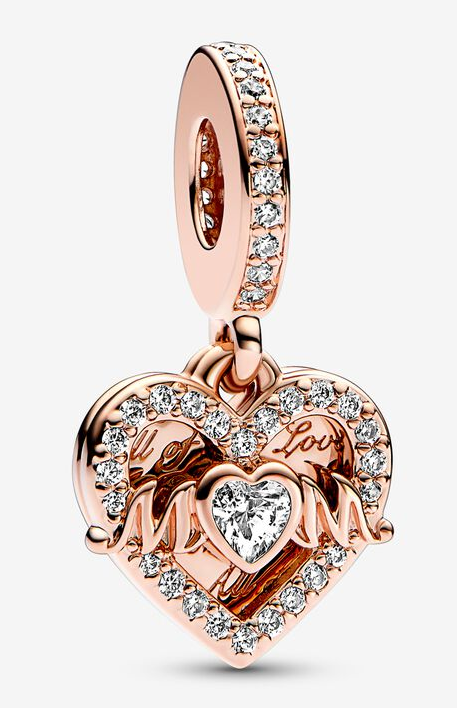 Charm colgante corazón "Mom" baño oro rosa con pavé