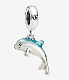 Charm colgante delfín plata con esmalte azul