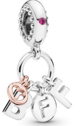 Charm colgante letras "BFF" plata y oro rosa con circonia rosa