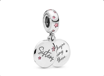 Charm colgante "Sisters" doble disco con estrellas rosas