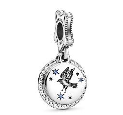 Charm colgante medallón ave y estrellas esmalte azul