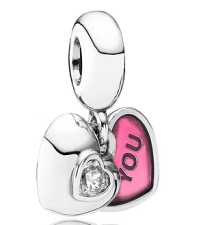 Charm colgante doble corazón esmalte rosa You
