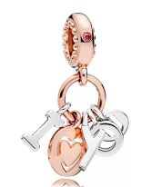 Charm colgante letras y corazón bicolor plata y oro rosa