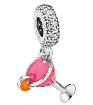 Charm colgante copa de cóctel rosa con pavé