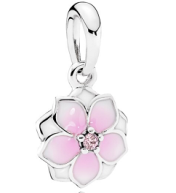 Charm colgante flor de magnolia esmalte rosa